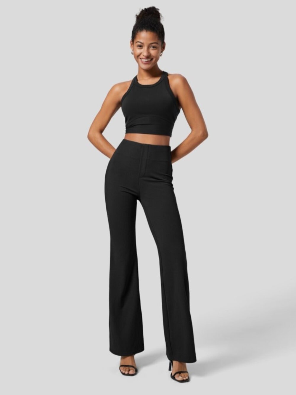NEW HALARA SIZE 1XL BLACK HIGH WAISTED BACK POCKETS FLARE LEG PANTS
